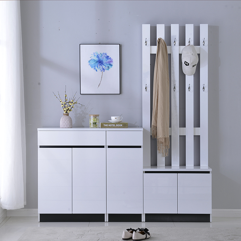 Modern simple large capacity foyer entrance shoe cabinet hanging coat rack combination change shoe stool storage household door paint