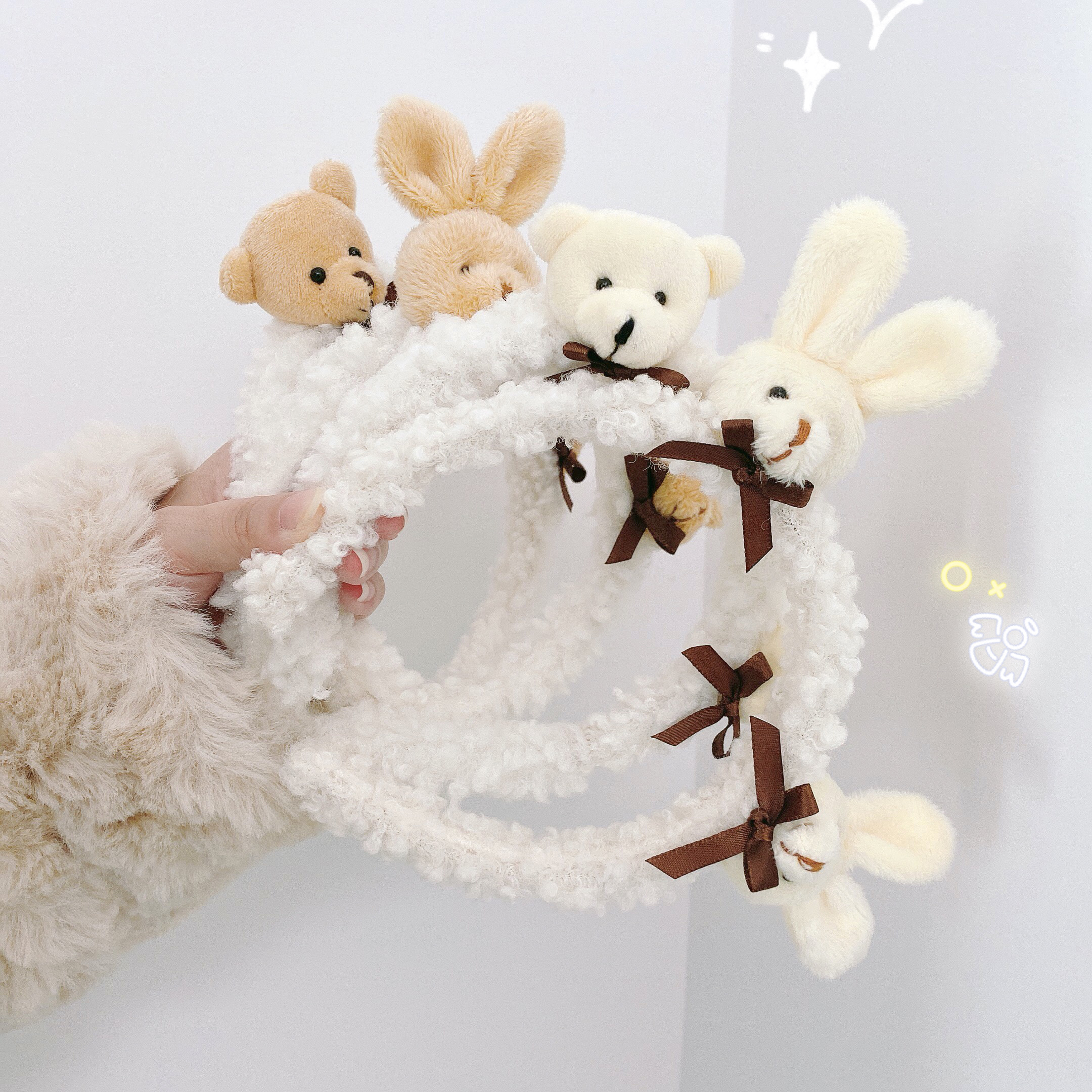 Net red cute cartoon plush headband wash face with pressed hair band hairband headgear female mask makeup headband hair clip