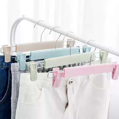 Household high manganese steel trouser rack trouser clip multi-function with clip windproof rack wardrobe telescopic pants hanger pants hanger storage