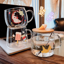 Home Transparent Glass Water Cup Creative Large Capacity Mark Cup With Cover Spoon Student Cute Teenage Milk Breakfast Cup