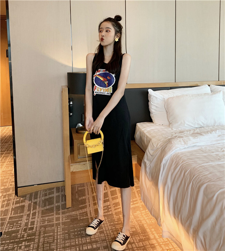 VK旗艦店 韓國風性感露背開叉時尚無袖洋裝