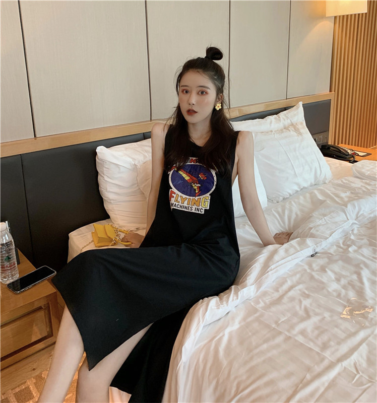 VK旗艦店 韓國風性感露背開叉時尚無袖洋裝