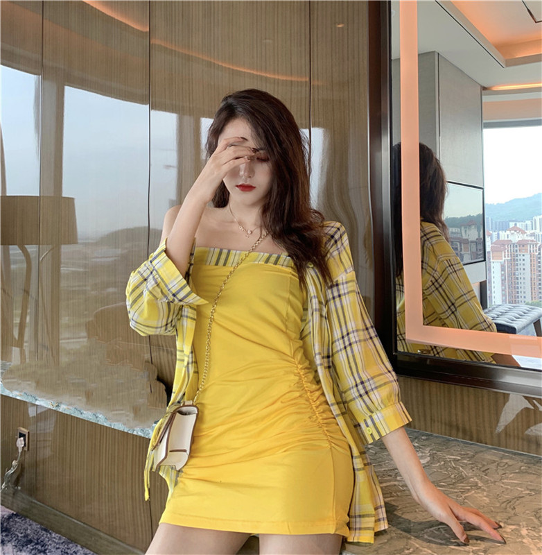 VK旗艦店 韓國風修身平口襯衫套裝長袖裙裝