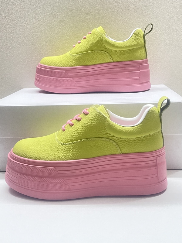 Thick-Soled Casual Shoes for Women 2026 Autumn New Lemon Yellow White Shoes for Women Retro Distressed Pink Fashion Color-Blocking Cool Thick-Soled Casual Shoes for Women 2026 Autumn New Lemon Yellow White Shoes for Women Retro Distressed Pink Fashion Color-Blocking Cool
