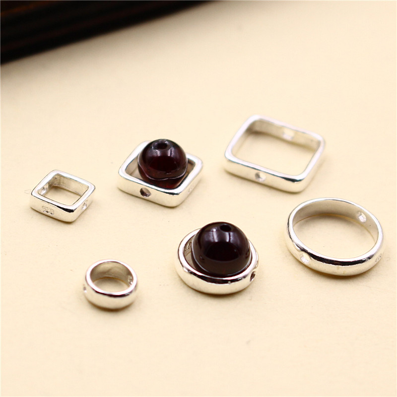 925 Pure Silver DIY Handmade Strings Beads Handmade Accessories Round Square Hollowed-out Cirque beads intermediate able to put beads