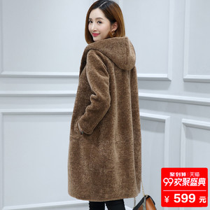 Haining len cừu cắt áo khoác nữ áo choàng mới trong đoạn dài trùm đầu một chiếc áo khoác lông kích thước lớn