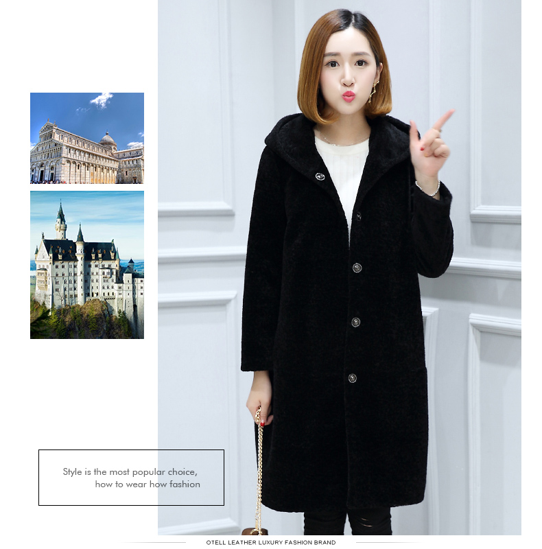 Haining len cừu cắt áo khoác nữ áo choàng mới trong đoạn dài trùm đầu một chiếc áo khoác lông kích thước lớn áo phao parka nữ