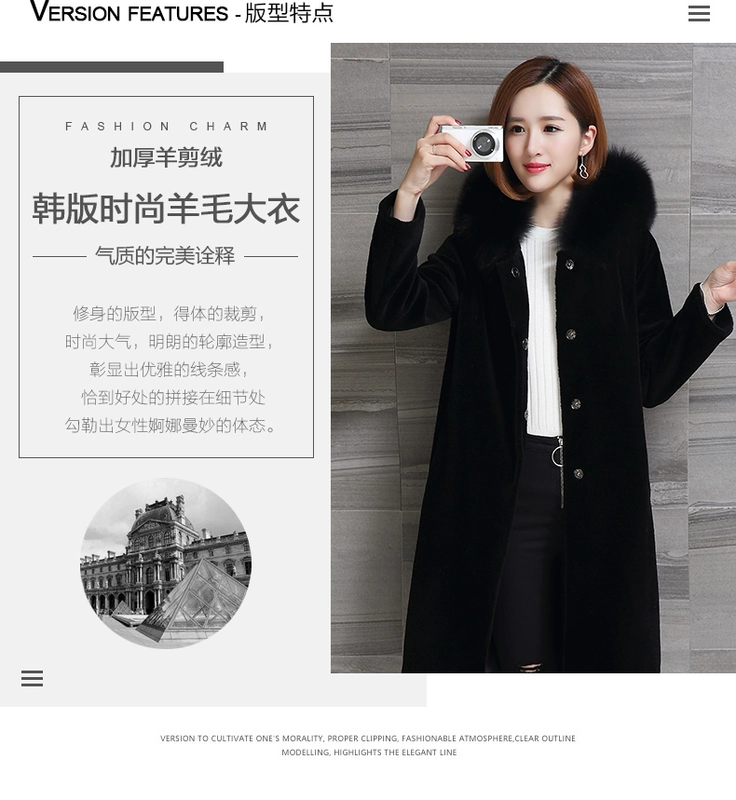 Haining new cừu cắt fur coat nữ phần dài fox fur collar wool coat trùm đầu một kích thước lớn