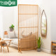 Japanese-style bamboo screen partition living room household simple solid wood grille folding mobile entrance floor seat screen