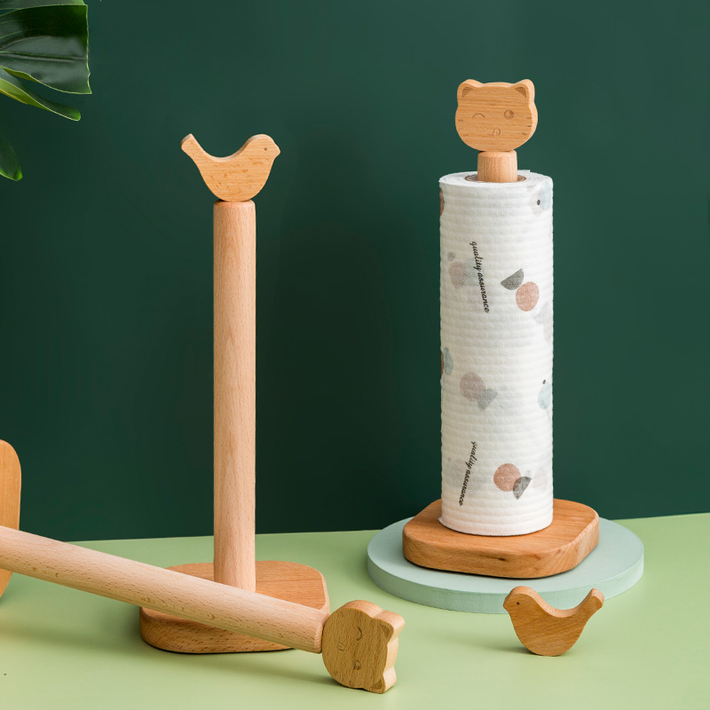 Creative Paper Towel Rack Home Kitchen Standing Drum Toilet Paper Containing Layer Shelf Daily Solid Wood Cute Little Animal Money Preservation Film Shelf