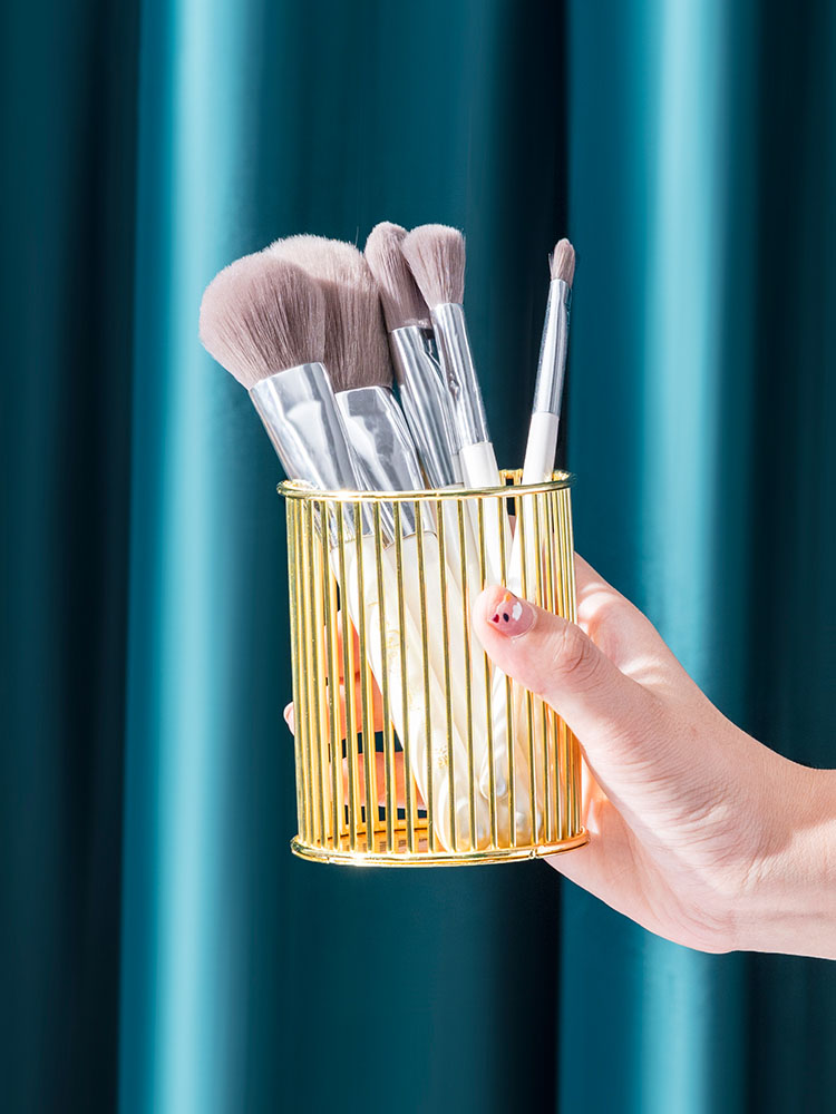 Nordic INS makeup brush storage bucket Wrought iron Rose gold desktop pen holder Gold makeup beauty tool storage tube