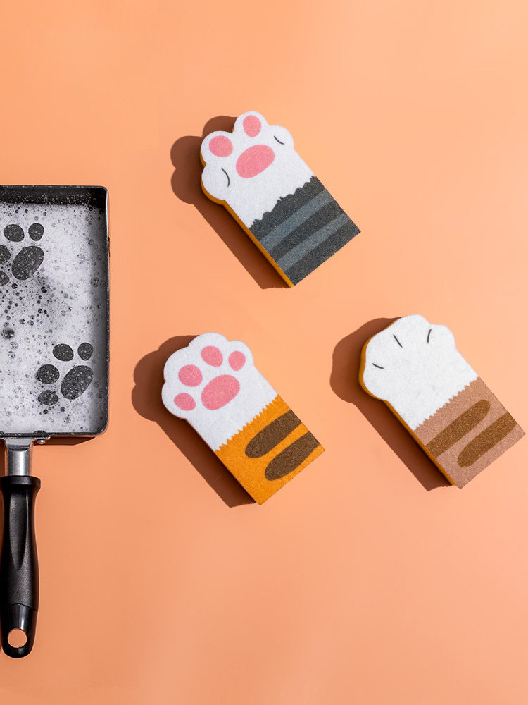 Cat claw cleaning sponge block cute cartoon household kitchen utensils dishwashing brush pot artifact magic magic wipe scouring pad