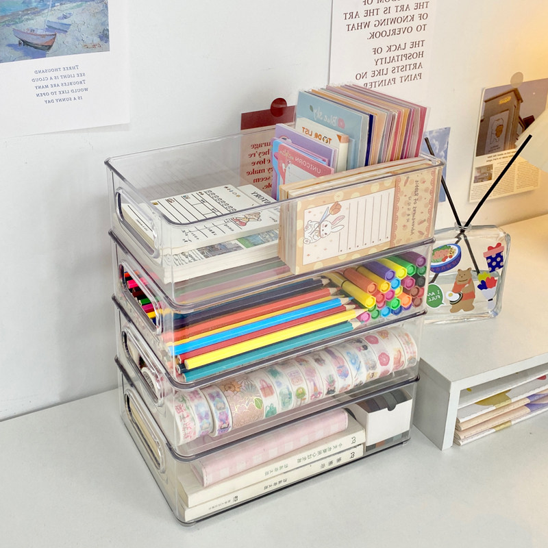 Desktop containing box transparent student Dormitory Book Snack containing basket Superimposed Multifunction stationery finishing racks-Taobao