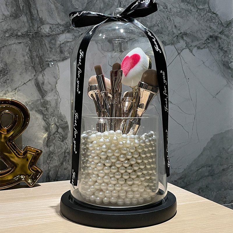 Makeup brush containing dust resistant with cover glass light and luxurious brush cylinder brush containing barrel tabletop eyebrow pen eye shadow brush box-Taobao