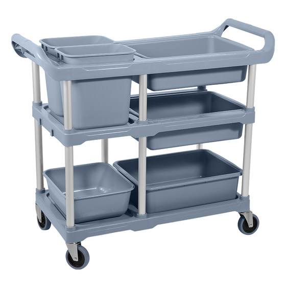 Hotel dining cart three-layer silent trolley storage hanging bucket bowl cart with trash can multi-functional plastic restaurant hotel