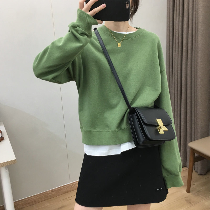South Korea Xinjiang cotton sweater women's spring and autumn thin section Korean version small solid color round neck pullover short bottoming top trendy