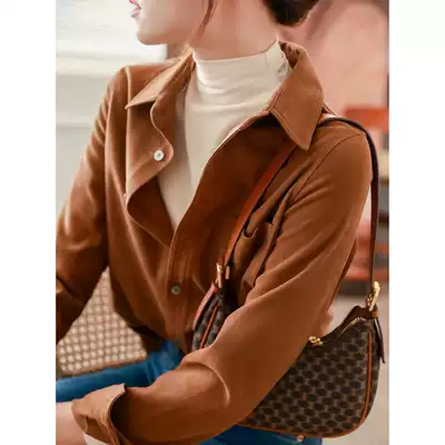 Japanese brushed shirt women's autumn and winter new outer wear thickened loose Korean version of stacked all-match bottomed long-sleeved shirt tide