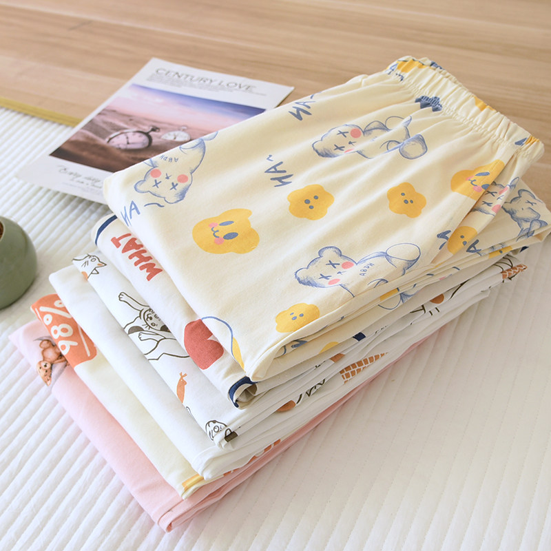 Pure Cotton Sleeping Pants Woman 100 All cotton knit Spring and autumn can be worn outside casual loose Summer thin Cartoon Home Long Pants