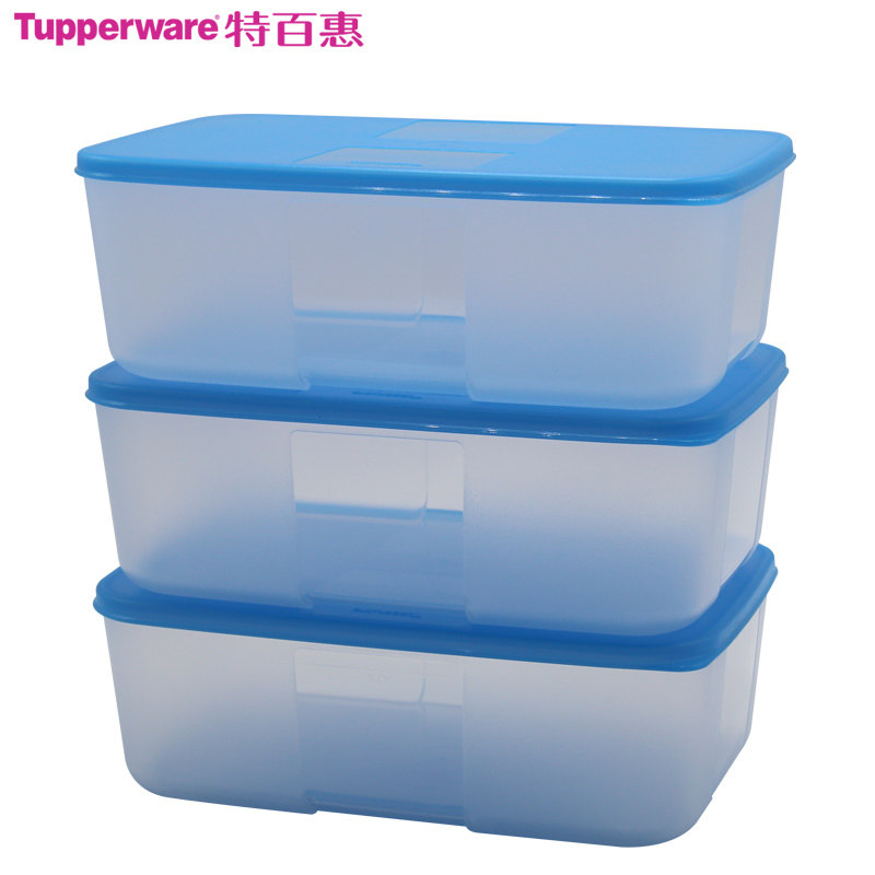 新品未使用！Tupperware 食品保存容器 水色 Tupperware特百惠1.7升冷冻套装6件组1个湖水蓝盖长方形大容量冰箱冷藏
