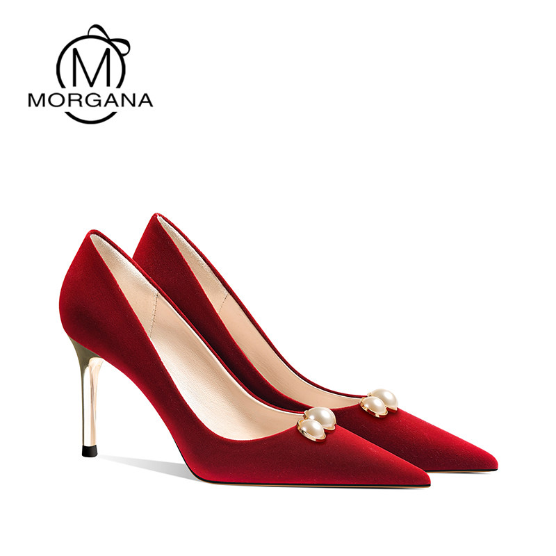 2023 new Chinese style red wedding shoes women's high-heeled red Xiuhe dress wedding shoes fine heels not tired feet toasting bridal shoes