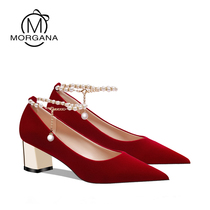 Wedding Shoes Children Crude Heel Show And Wedding Dress Two Wear 2022 New Strap Bridal Shoes Pregnant pregnant women can wear high heels