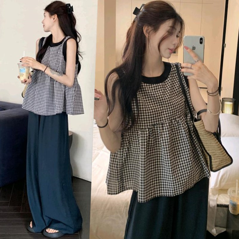 Maternity Tops That Cover the Belly Without Showing Pregnancy, Summer Plaid Sleeveless Vests, Babydoll Shirts, Stylish Maternity Suits for Women in Summer Maternity Tops That Cover the Belly Without Showing Pregnancy, Summer Plaid Sleeveless Vests, Babydoll Shirts, Stylish Maternity Suits for Women in Summer