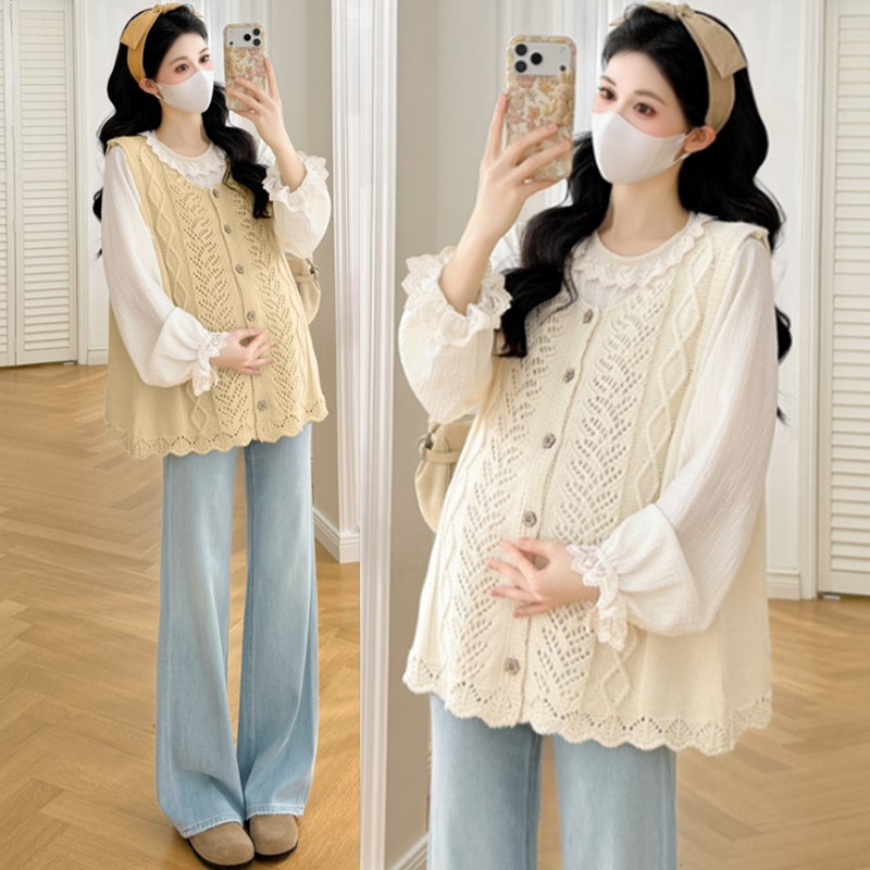 Maternity Tops for Autumn, Stylish and Trendy, Cover the Belly Without Revealing Pregnancy, Long-Sleeved Babydoll Shirts, Complete Set of Spring and Autumn Outfits for Women