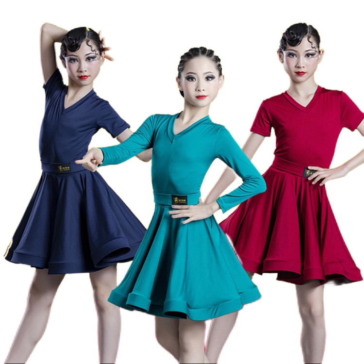 Latin Dance Dress Suit Children Long Sleeve Autumn Winter New Girl Performance Art Exam Competition Short Sleeve Practice Dress