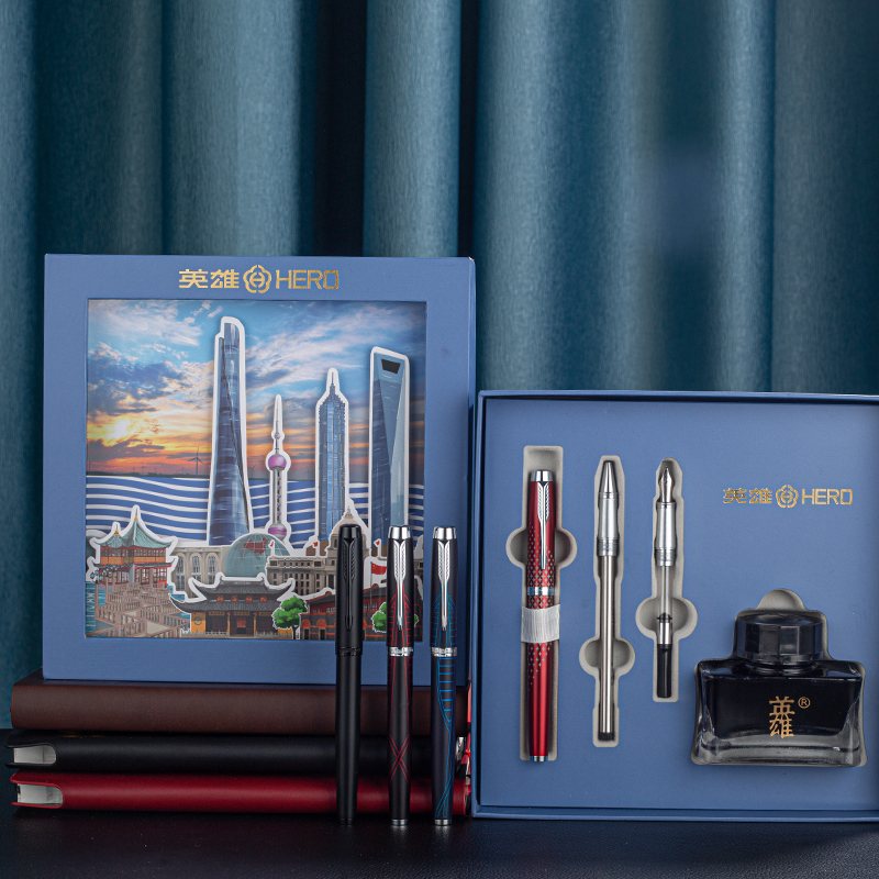 Hero pen 8201 Jucai ink pen bag gift box practice calligraphy business three heads fashion office business gift combination set ink bag students men and girls special adult lettering