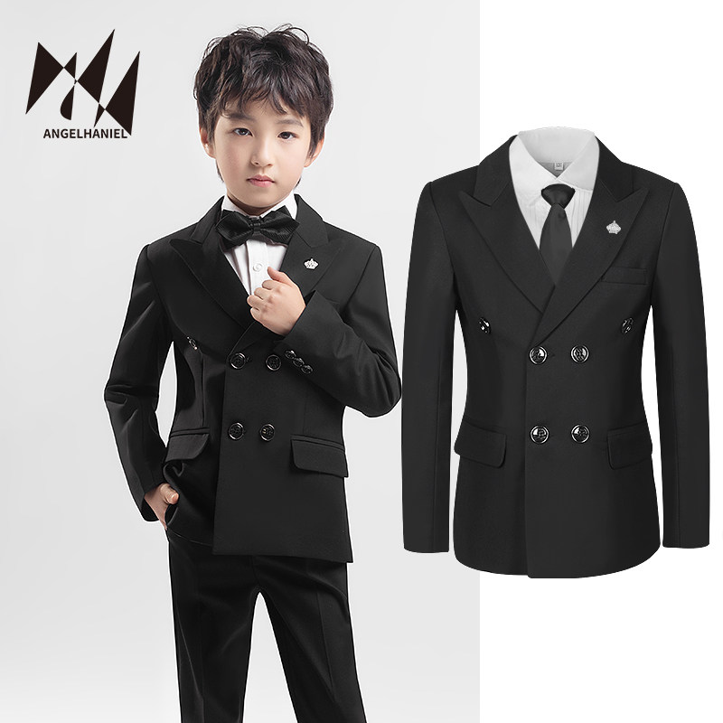Children's suit British style handsome black three-piece set boy spring and autumn and winter children flower girl dress man