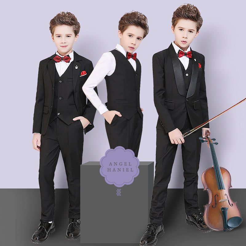Boys ' suit handsome British black children's suit three-piece Korean flower girl dress spring and autumn