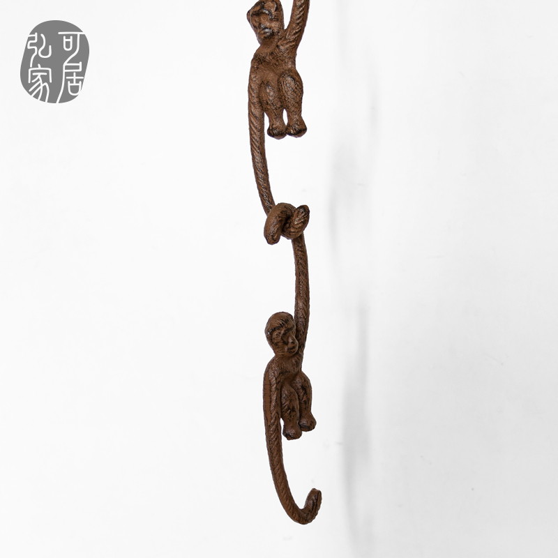 Balcony cast iron art monkey fishing moon flower basket S hook flower pot hanging American pastoral decoration adhesive hook Cartoon creativity