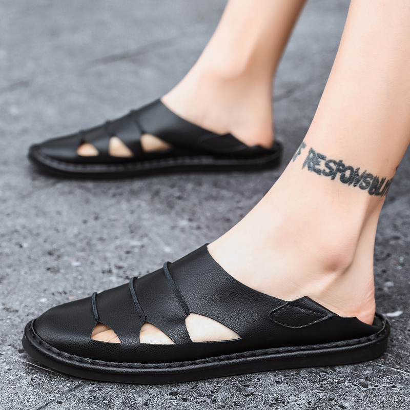 Summer sandals for men 46 casual hollow leather shoes plus 47 men 48 bags beach shoes tide shoes