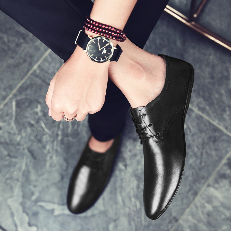 Spring new casual leather shoes men's British style leather business men's casual shoes soft leather driving shoes black men's shoes