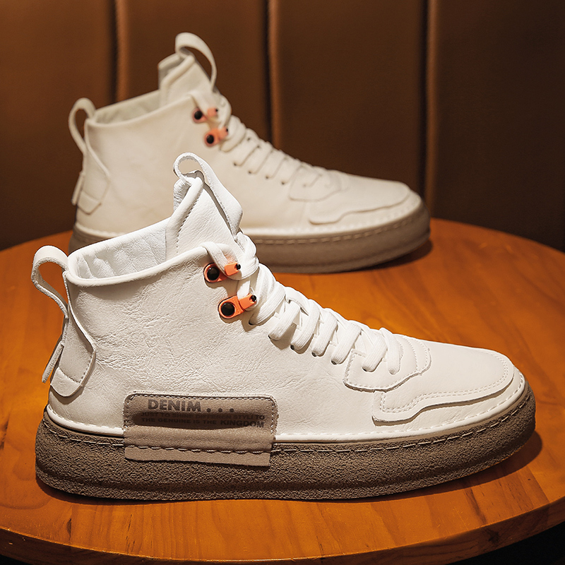 Men's Shoes for Autumn and Winter 2025, New Trendy High-Top White Sneakers, Men's Sports Casual Sneakers, Mid-Top Leather Shoes for Men