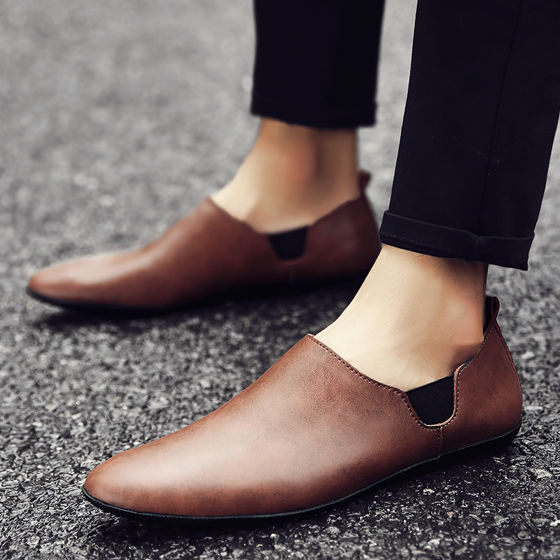 Leisure shoes men's shoes spring breathable Korean bean shoes trend casual leather shoes man and lazy shoes