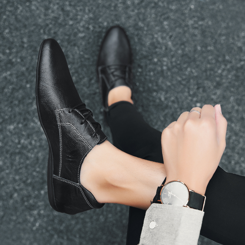 Men's casual leather shoes British men's shoes 2022 new spring beanie shoes men's leather soft bottom driving breathable shoes men