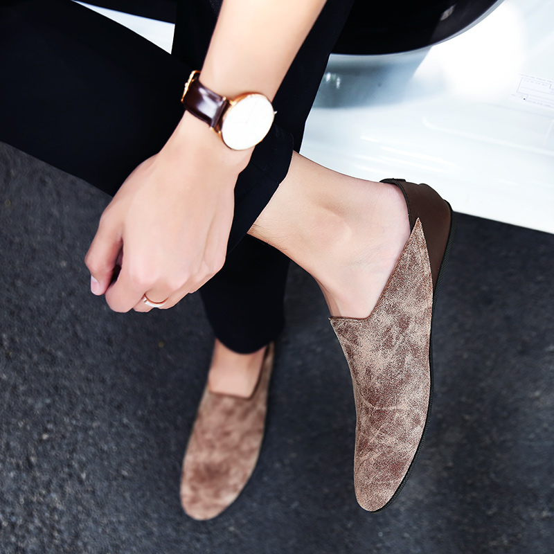 Men's bean shoes 2022 new trend - line trend - tide shoes leather English lazy shoes casual shoes