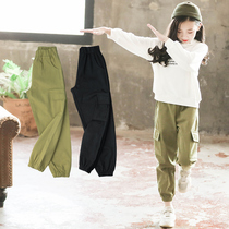 Girls  overalls spring and autumn 2021 new foreign style childrens sports casual pants spring big childrens spring pants