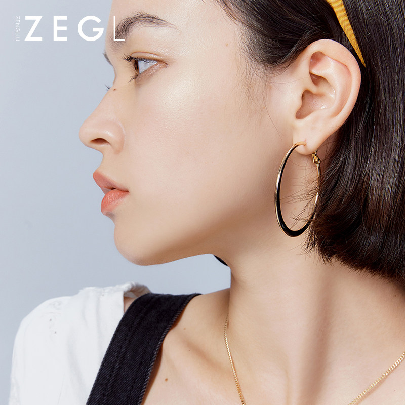 ZENGLIU Hyperbolic Large Circle Earrings Earrings Woman Fashion Temperament Ring Ear Pin South Korea Nets Red 925 Silver Needle Ear Ornaments