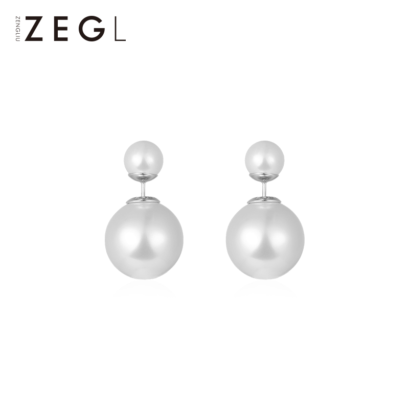 925 silver imitation pearl stud earrings female size double-sided earrings Korea, Japan and Korean fashion temperament front and rear ear jewelry