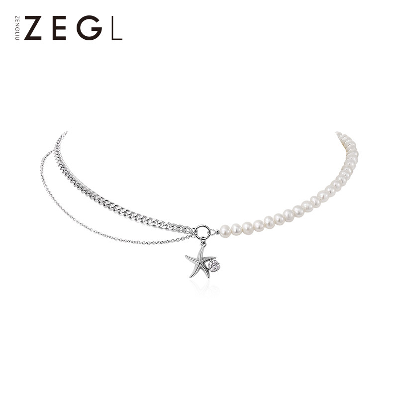 ZEGL designer freshwater pearl starfish necklace Female summer light luxury niche simple temperament clavicle chain accessories
