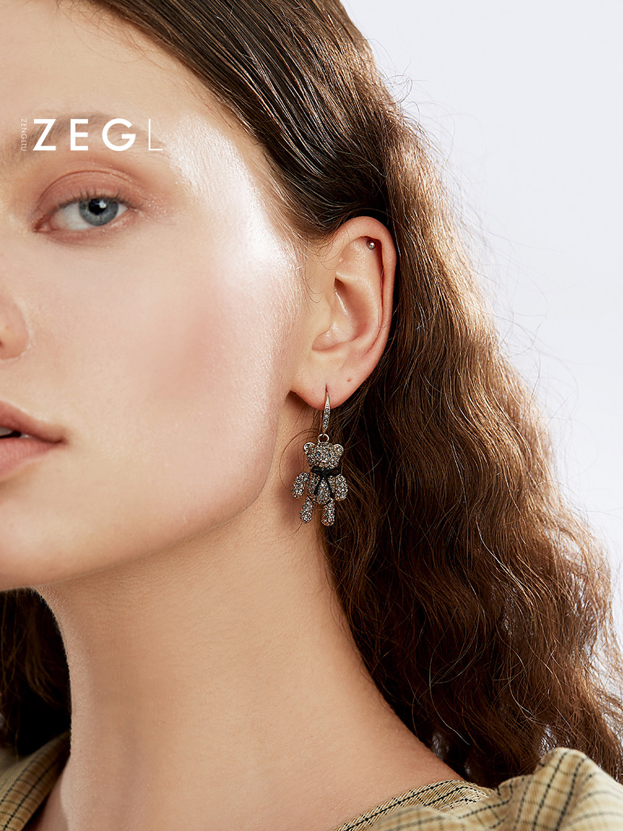 ZENGLIU bow bear earrings niche design sense cute stud earrings 2021 new trend