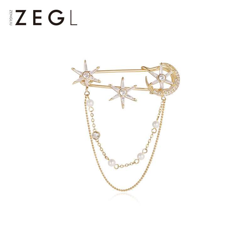 ZENGLIU fashion six-pointed star chain brooch high-grade pin decoration suit female creative temperament hundred matching ornaments