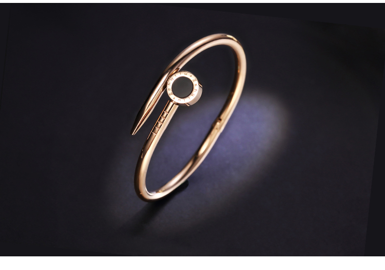 Vòng tay móng tay Nhật Bản Hàn Quốc Nữ mạ 18K vàng hồng mở vòng đeo tay nam hipster titan thép chữ đôi vòng tay cartier