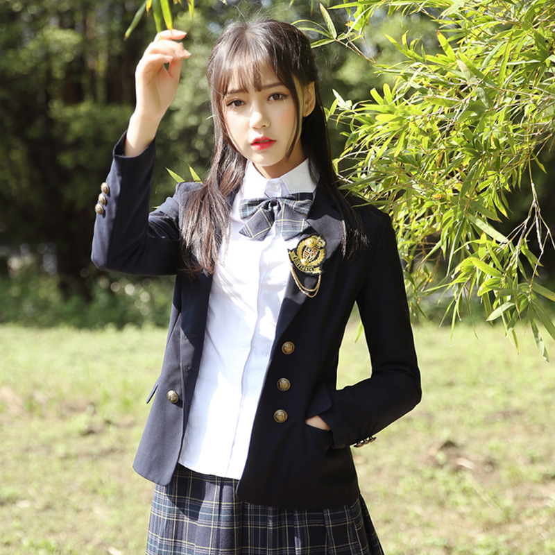 British style college style double-breasted small suit Korean Women's Small suit girls college style school uniform student uniform