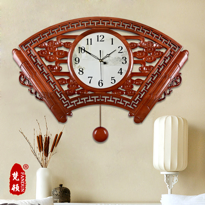 Living room wall clock mute wall watch European-style oak clock home quartz clock fashion creative clock Chinese style
