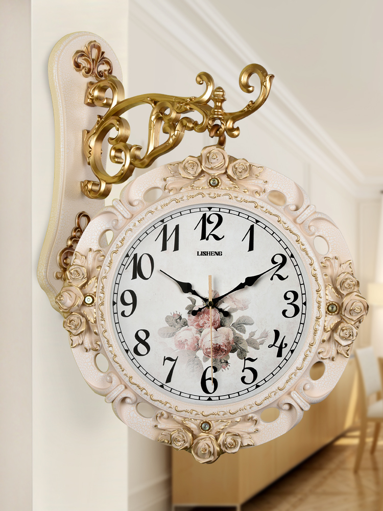 Double-sided wall clock Living room watch Two-sided hanging watch European creative atmosphere Modern simple household art fashion watch clock