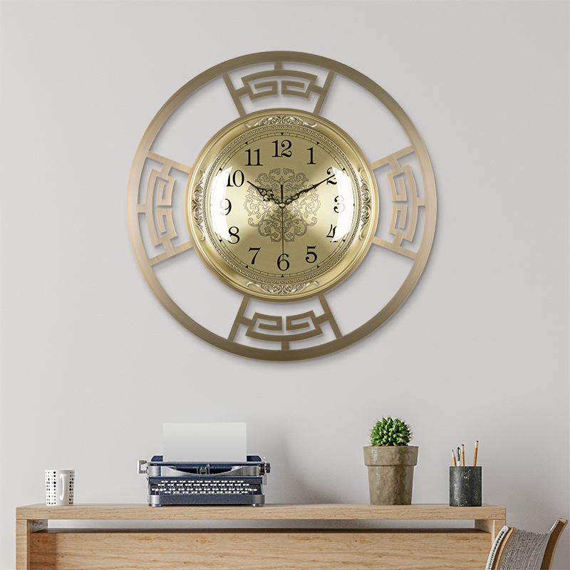 Metal large wall clock living room home clock fashion new Chinese light luxury decorative clock simple wall watch round clock hanging
