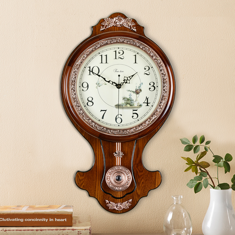 Antique living room household wall clock Nordic creative simple fashion Quartz clock European hanging watch Swing clock Modern